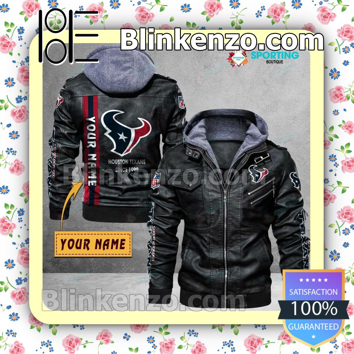 Houston Texans Custom Logo Print Motorcycle Leather Jacket