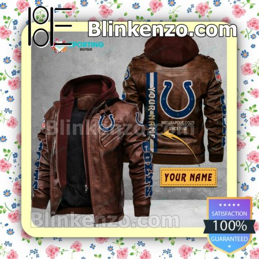 Indianapolis Colts Custom Logo Print Motorcycle Leather Jacket a