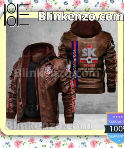 K.S.K. Ronse Logo Print Motorcycle Leather Jacket a