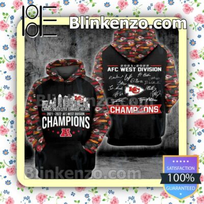 Kansas City Chiefs 2021-2022 Afc West Division Champions City Printed Hooded Jacket, Tee b