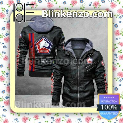 LOSC Lille Logo Print Motorcycle Leather Jacket