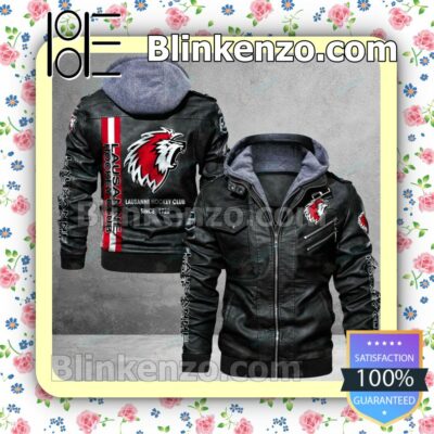 Lausanne Hockey Club Logo Print Motorcycle Leather Jacket