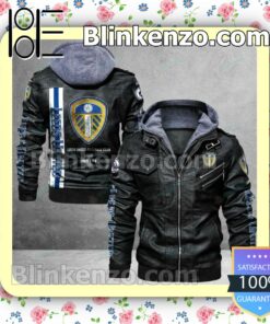 Leeds United F.C Logo Print Motorcycle Leather Jacket