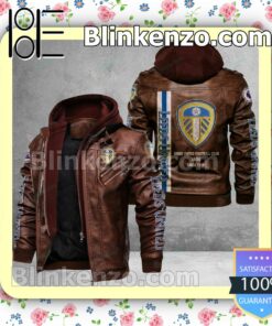 Leeds United F.C Logo Print Motorcycle Leather Jacket a