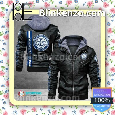 Leksands IF Logo Print Motorcycle Leather Jacket