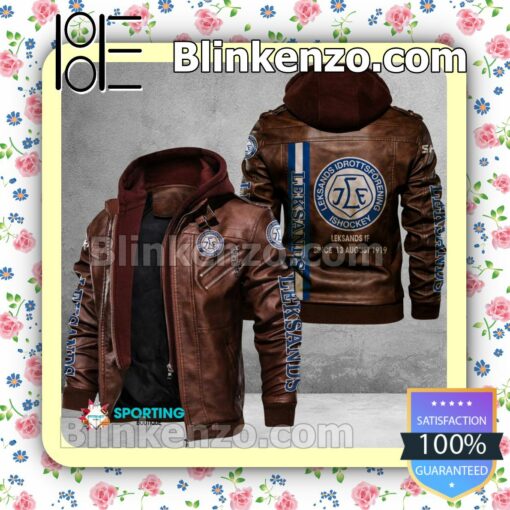 Leksands IF Logo Print Motorcycle Leather Jacket a