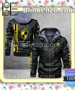 Lierse Kempenzonen Logo Print Motorcycle Leather Jacket