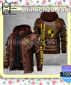 Lierse Kempenzonen Logo Print Motorcycle Leather Jacket a