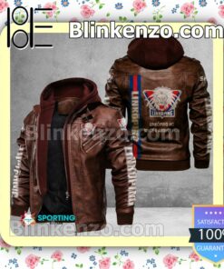 Linkoping HC Logo Print Motorcycle Leather Jacket a