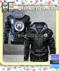 Manchester City F.C Logo Print Motorcycle Leather Jacket