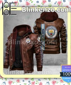 Manchester City F.C Logo Print Motorcycle Leather Jacket a