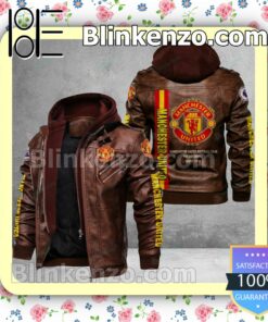 Manchester United Logo Print Motorcycle Leather Jacket a