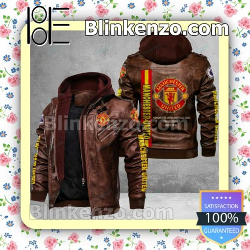 Manchester United Logo Print Motorcycle Leather Jacket a