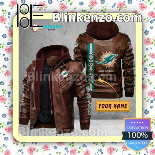 Miami Dolphins Custom Logo Print Motorcycle Leather Jacket a