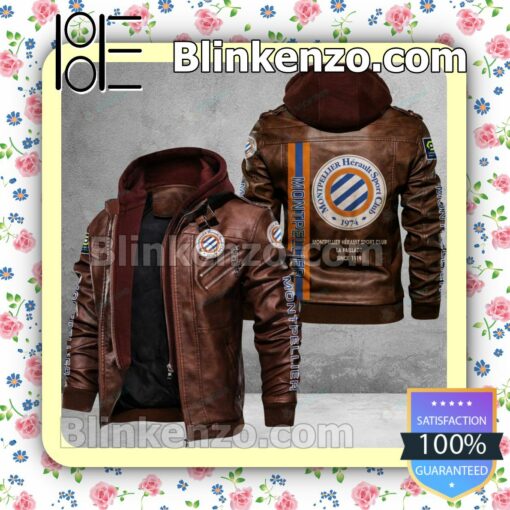 Montpellier HSC Logo Print Motorcycle Leather Jacket a