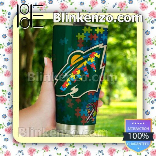 NHL Minnesota Wild Autism Awareness Tumbler Travel Mug b