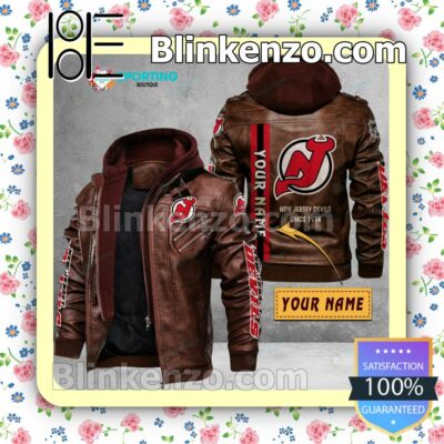 New Jersey Devils Custom Logo Print Motorcycle Leather Jacket a