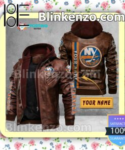New York Islanders Custom Logo Print Motorcycle Leather Jacket a