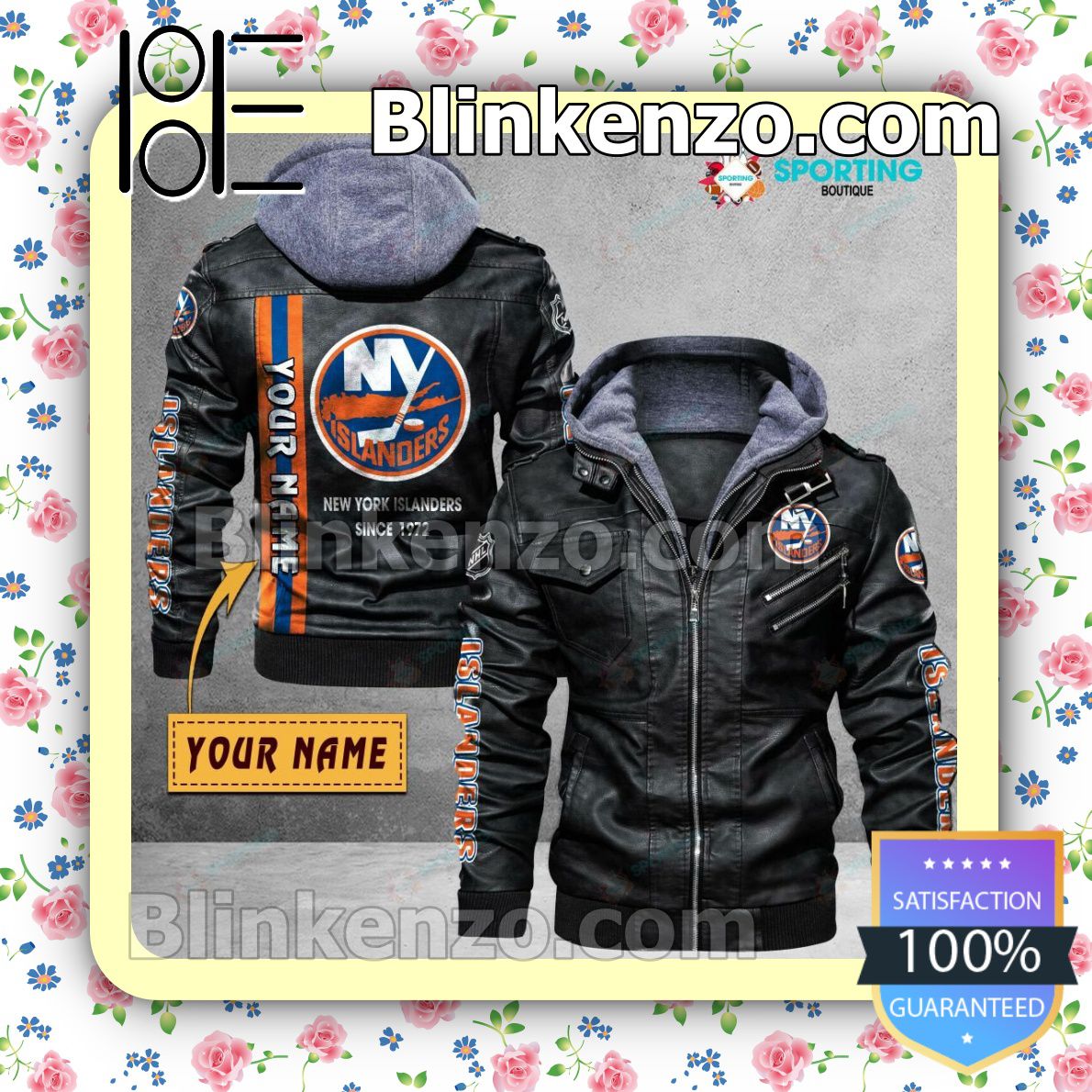 New York Islanders Custom Logo Print Motorcycle Leather Jacket