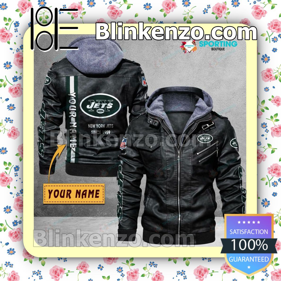 New York Jets Custom Logo Print Motorcycle Leather Jacket