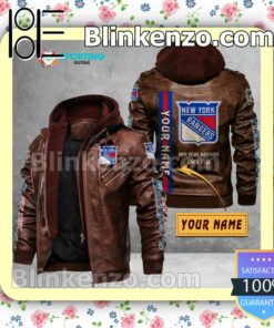 New York Rangers Custom Logo Print Motorcycle Leather Jacket a