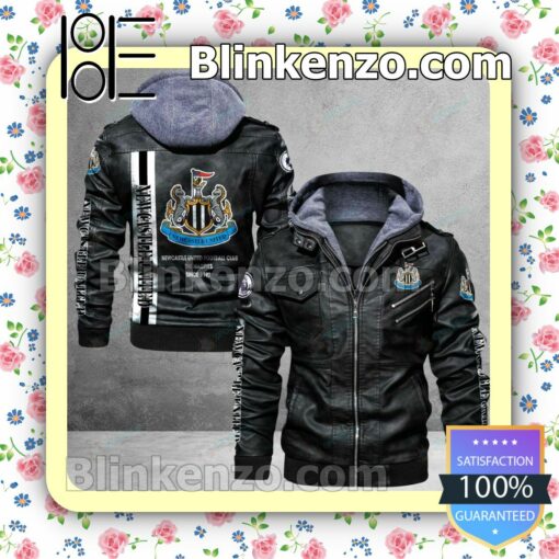 Newcastle United F.C Logo Print Motorcycle Leather Jacket