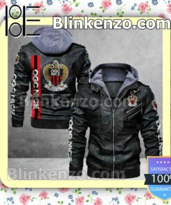 OGC Nice Logo Print Motorcycle Leather Jacket