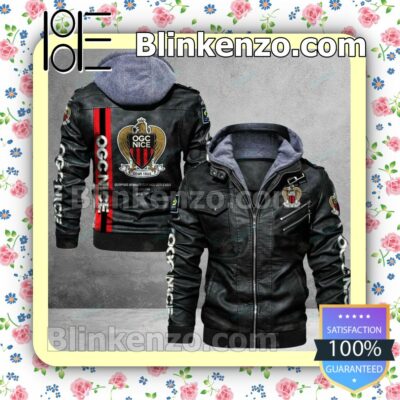 OGC Nice Logo Print Motorcycle Leather Jacket