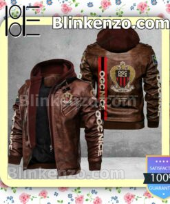 OGC Nice Logo Print Motorcycle Leather Jacket a