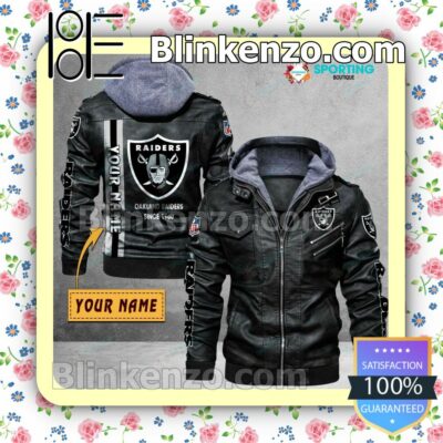 Oakland Raiders Custom Logo Print Motorcycle Leather Jacket