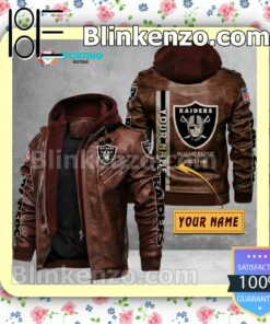 Oakland Raiders Custom Logo Print Motorcycle Leather Jacket a