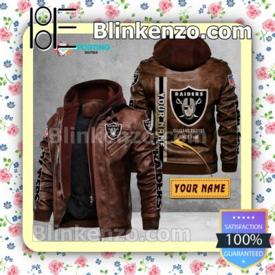 Oakland Raiders Custom Logo Print Motorcycle Leather Jacket a