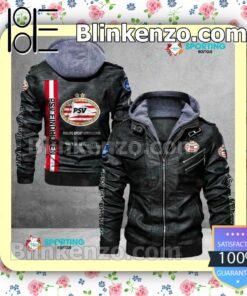 PSV Logo Print Motorcycle Leather Jacket