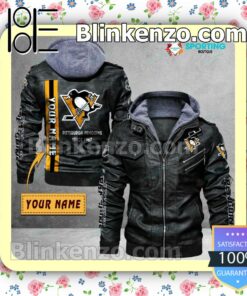 Pittsburgh Penguins Custom Logo Print Motorcycle Leather Jacket