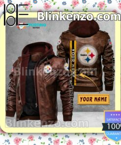 Pittsburgh Steelers Custom Logo Print Motorcycle Leather Jacket a
