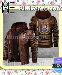 R.S.C. Anderlecht Logo Print Motorcycle Leather Jacket a