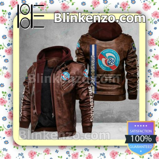 RC Strasbourg Alsace Logo Print Motorcycle Leather Jacket a