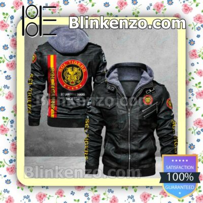 SCL Tigers Logo Print Motorcycle Leather Jacket