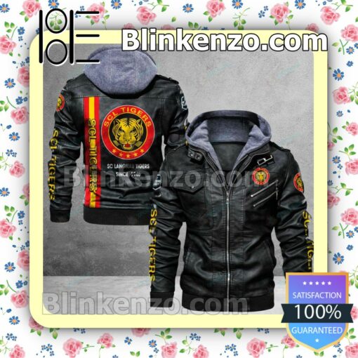 SCL Tigers Logo Print Motorcycle Leather Jacket