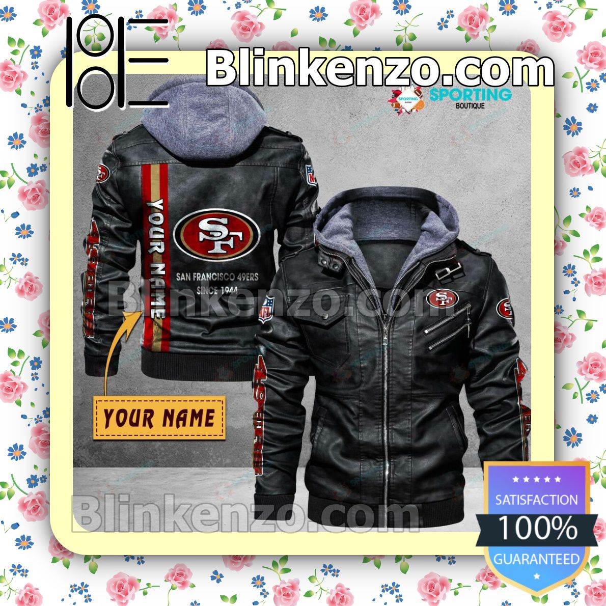 San Francisco 49ers Custom Logo Print Motorcycle Leather Jacket