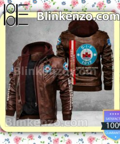 Silkeborg IF Logo Print Motorcycle Leather Jacket a