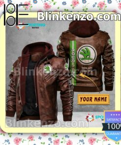 Skoda Custom Logo Print Motorcycle Leather Jacket a