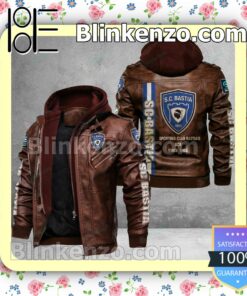 Sporting Club di Bastia Logo Print Motorcycle Leather Jacket a