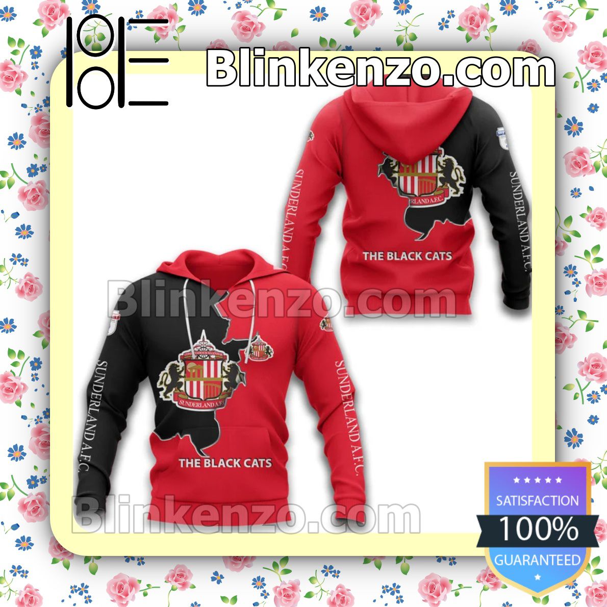 3D The Black Cats Sunderland AFC Black Red Men T-shirt, Hooded Sweatshirt