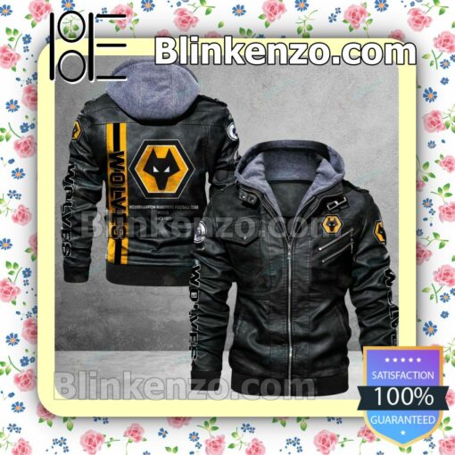 Wolverhampton Wanderers F.C Logo Print Motorcycle Leather Jacket