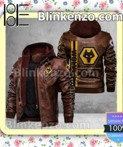 Wolverhampton Wanderers F.C Logo Print Motorcycle Leather Jacket a