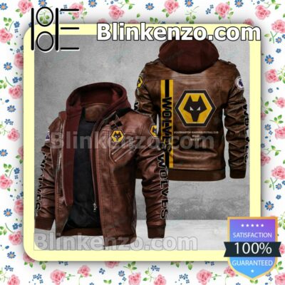 Wolverhampton Wanderers F.C Logo Print Motorcycle Leather Jacket a