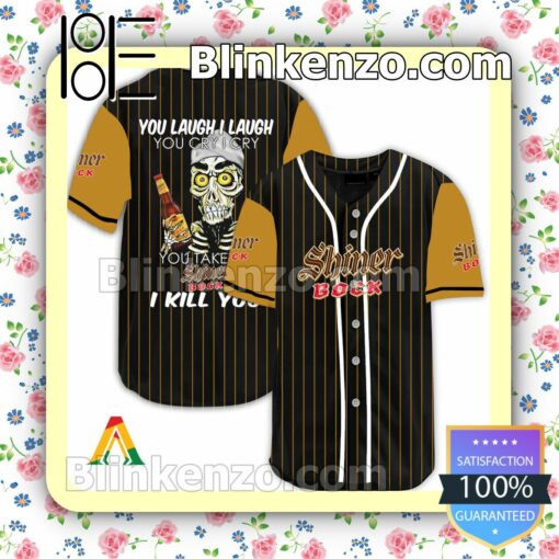 Achmed Take My Shiner Bock Beer I Kill You You Laugh I Laugh Short Sleeve Plain Button Down Baseball Jersey Team