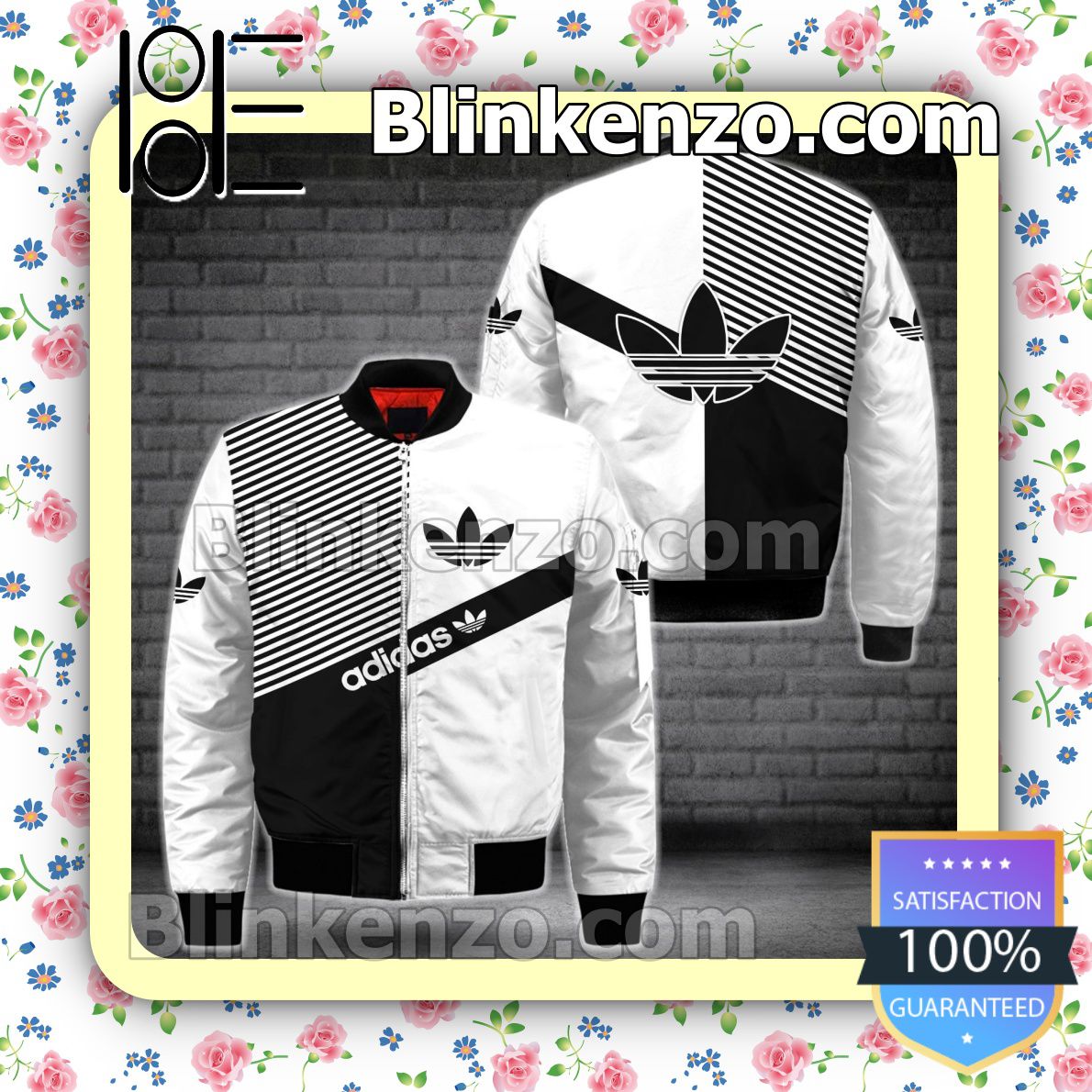Adidas Black And White With Diagonal Stripes Military Jacket Sportwear