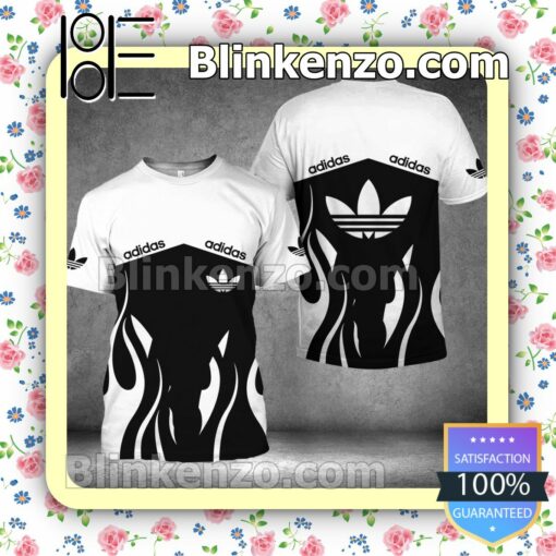 Adidas Fire Pattern Black And White Brand Crewneck Tee